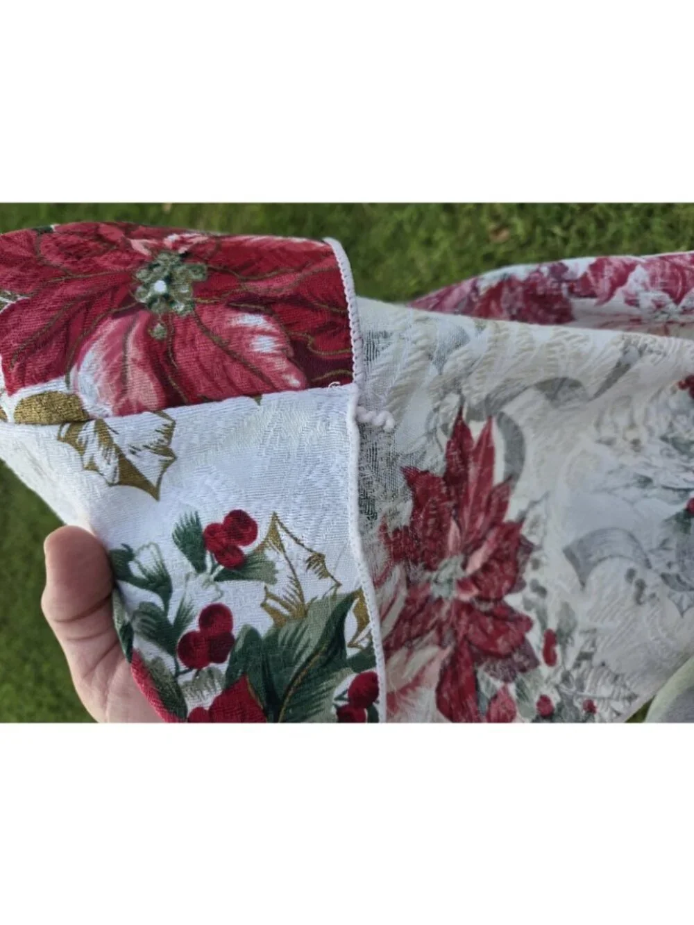 Poinsettia Rectangular Tablecloth & Runner Holiday Damask Spots